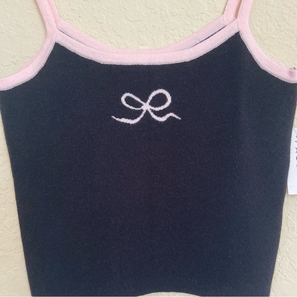 Pacsun Sweater Tank Black/Pink Bow Knit Cropped Top Women’s M NWT - Picture 7 of 13